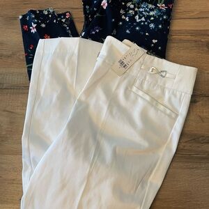 New York & Company White Textured Dress Pants & Floral Pants Bundle